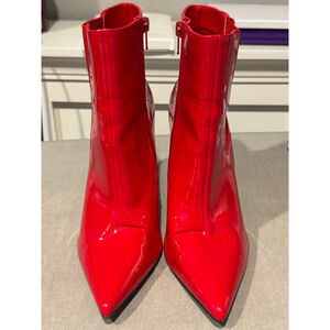 Women's INC Red Patent Leather Pointed Toe Ankle Boots Size 8.5